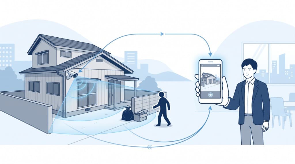 空き家の見守りと防犯カメラ運用支援のイラスト